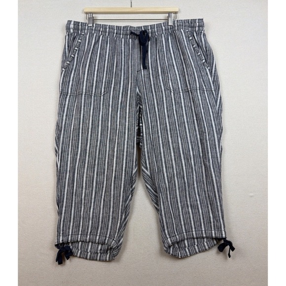 Lane Bryant Pants - Lane Bryant Striped Blue White Capri Pant Plus 18/20 Resort Linen Blend Beach